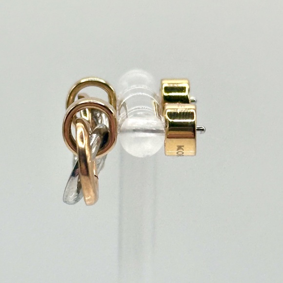 Michael Kors Crystal Pavè Interlocked Ring Drop Earrings Tri Colored Gold Silver - Picture 2 of 4